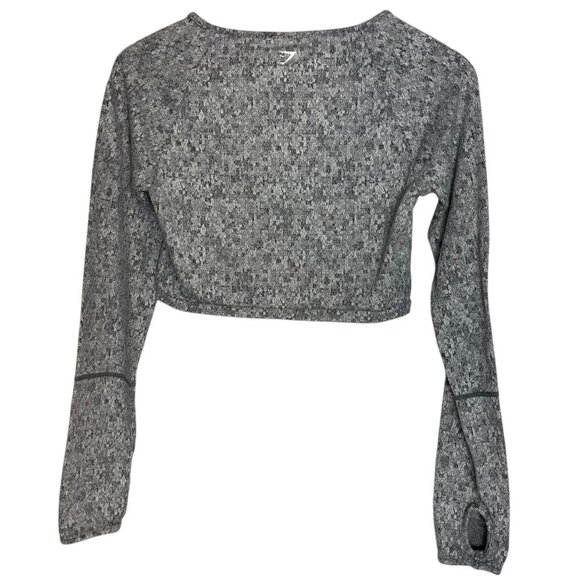 Gymshark Women's S Fleur Texture Charcoal Marl Long Sleeve‎ Crop Top Workout Gym - Picture 6 of 7